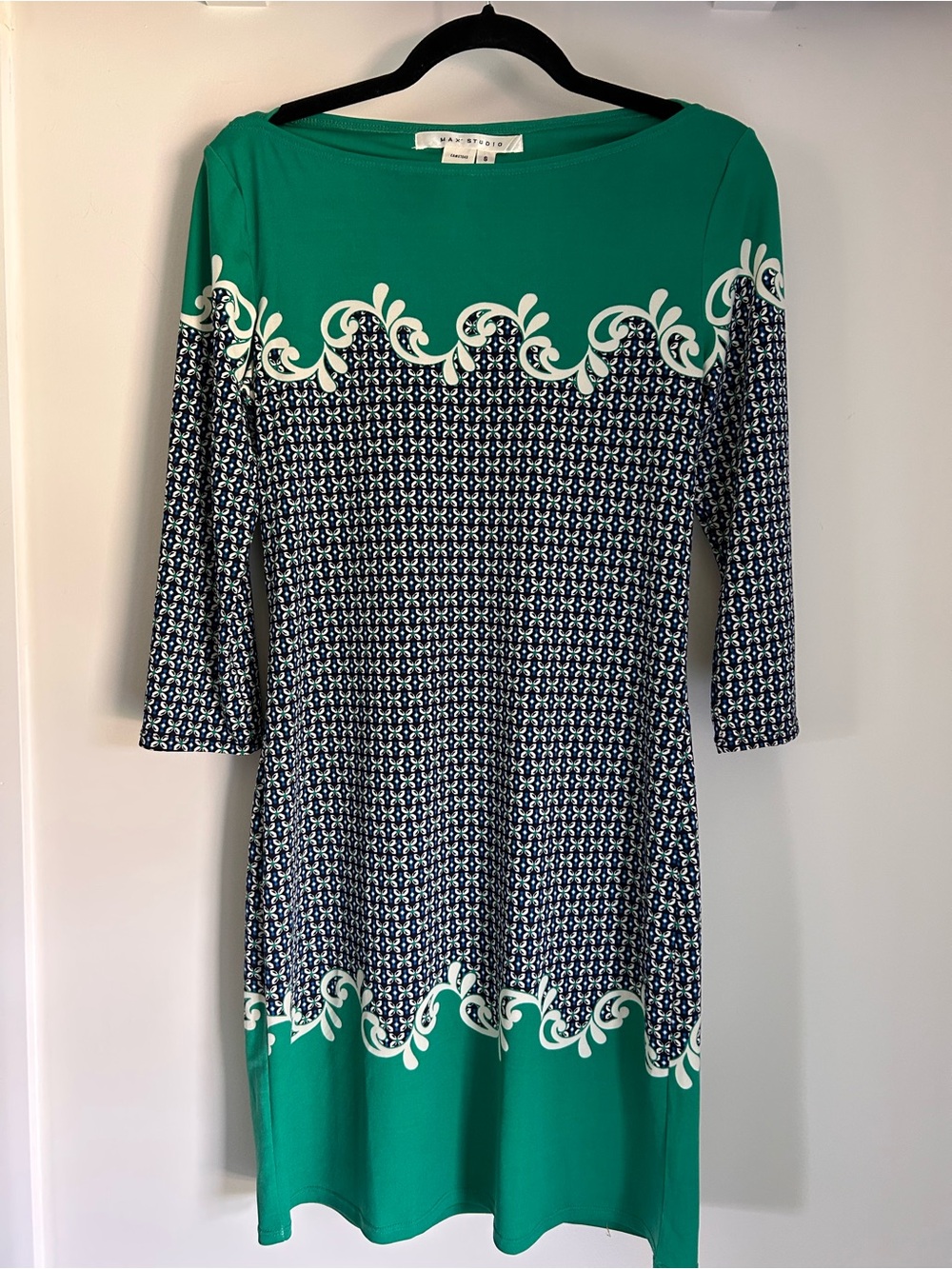 Max Studio Green & Navy Patterned Mini Dress